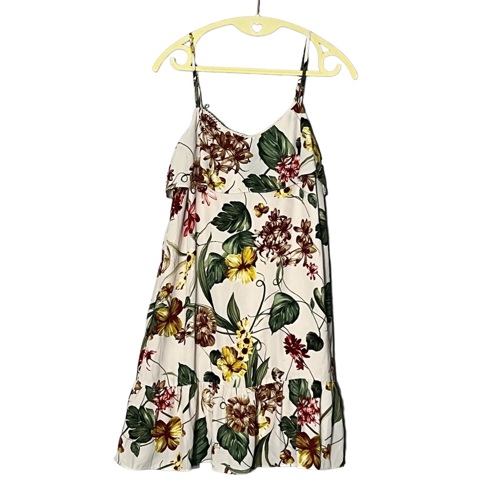 Xhilaration Women’s Blush Pink Nude Floral Cami Frill Hem Summer Minidress